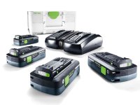 Set di ricarica Festool SYS 18V con 4 batterie BP18 da 4,0 Ah e carica batterie TCL 6 DUO