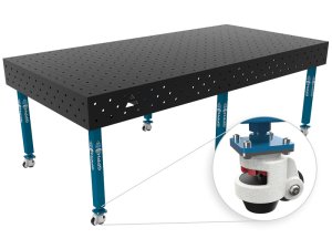 Banco per saldatura con ruote SteelEco GPPH 2,4x1,2mt spessore 8mm, fori 16mm griglia 100x100mm