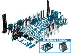 Accessori di serraggio 190 pezzi per tavoli saldatura SteelEco GPPH, fori 16mm con trolley
