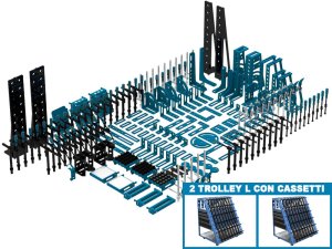 Accessori di serraggio 252 pezzi per tavoli saldatura SteelExpert GPPH, fori 28mm con 2 trolley L