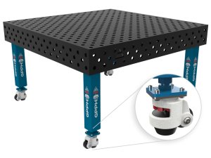 Banco per saldatura con ruote SteelMax GPPH 1,5x1,48mt spessore 15mm, fori 28mm griglia diagonale