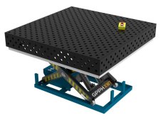 Banco per saldatura SteelMax idraulico GPPH 1,5x1,48mt spessore 15mm, fori 28mm griglia diagonale