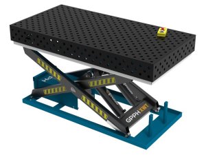 Banco per saldatura SteelMax idraulico GPPH 2x1mt spessore 15mm, fori 28mm griglia diagonale