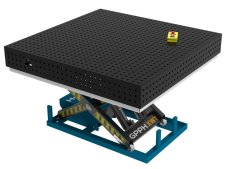 Banco per saldatura SteelPlus idraulico GPPH 1,5x1,48mt spessore 12mm, fori 16mm su griglia 50x50mm