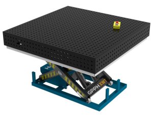 Banco per saldatura SteelPlus idraulico GPPH 1,5x1,48mt spessore 12mm, fori 16mm su griglia 50x50mm