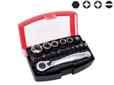 Set 19 bussole e inserti Kravm con cricchetto, attacco 1/4" Set 19 bussole e inserti Kravm con cricchetto, attacco 1/4"