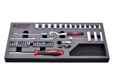Set 45 bussole e inserti Kravm con cricchetto a 72 denti, attacco 1/4" Set 45 bussole e inserti Kravm con cricchetto a 72 denti, attacco 1/4"