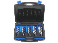 Assortimento 5 frese a carotare lunghe Krino in HSS M2 con attacco Weldon in valigetta, 24-32mm Assortimento 5 frese a carotare lunghe Krino in HSS M2 con attacco Weldon in valigetta, 24-32mm