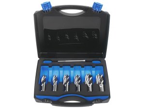 Assortimento 6 frese a carotare corte Krino in HSS M2 con attacco Weldon in valigetta, 12-22mm