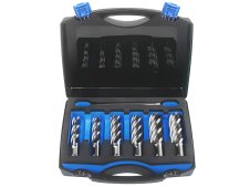 Assortimento 6 frese a carotare lunghe Krino in HSS M2 con attacco Weldon in valigetta, 12-22mm Assortimento 6 frese a carotare lunghe Krino in HSS M2 con attacco Weldon in valigetta, 12-22mm