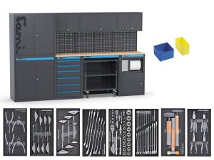 Arredo Fami Garage 391 G15 3040x495x1900mm con 84 utensili Kraftwerk e 20 portaminuteria
