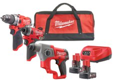 Kit utensili 12V Milwaukee Trapano FPD2 + Avvitatore impulsi FID2 + Tassellatore CH