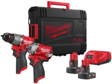 Kit utensili 12V Milwaukee Trapano FPD2 + Avvitatore impulsi FIWF12 con 2 batterie e caricabatterie