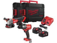 Kit Milwaukee 18V Trapano FPD3 + Smerigliatrice FSAG125X con 2 batterie e valigette