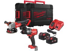 Kit utensili 18V Milwaukee Trapano FPD3 + Smerigliatrice FSAG125X con 2 batterie e valigette