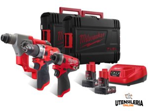 Tris Milwaukee avvitatore M12 FPD, Avvitatore impulsi M12 FID, Tassellatore M12 CH in Kit 12V