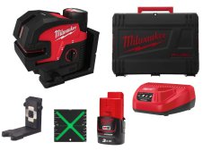 Livella laser Milwaukee M12 CLL4P a raggio verde con 2 linee con 4 punti piombo, portata 38 metri