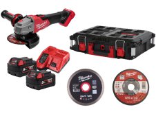 Smerigliatrice angolare Milwaukee M18 Fuel FSAG125 125mm con 2 batterie, valigetta e 95 accessori Smerigliatrice angolare Milwaukee M18 Fuel FSAG125 125mm con 2 batterie, valigetta e 95 accessori