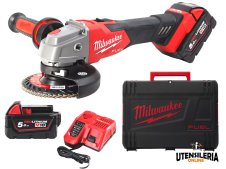 Smerigliatrice angolare Milwaukee M18 Fuel 125mm interruttore a slitta FSAG125XB+2 Batt. 5ah