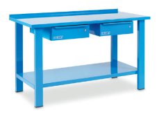 Banco da lavoro OMCN 1500x700x850mm con piano in acciaio e 2 cassetti