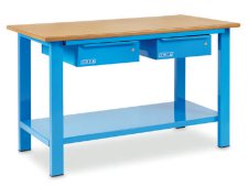 Banco da lavoro OMCN 1002/PL 1500x700x880mm con piano in legno e 2 cassetti