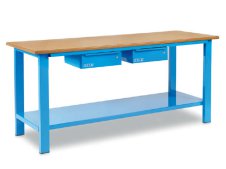 Banco da lavoro OMCN 1003/PL 2000x700x880mm con piano in legno e 2 cassetti