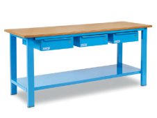 Banco da lavoro OMCN 1004/PL 2000x700x880mm con piano in legno e 3 cassetti