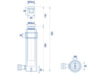 Cilindro idraulico corsa lunga semplice effetto OMCN 360/EM ritorno a molla h.405mm, 10 Ton