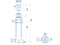 Cilindro idraulico corsa lunga semplice effetto OMCN 361/HM ritorno a molla h.830mm, 20 Ton