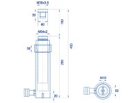 Cilindro idraulico corsa lunga semplice effetto OMCN 361/EM ritorno a molla h.450mm, 20 Ton