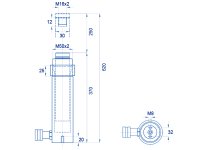 Cilindro idraulico corsa lunga semplice effetto OMCN 359/HM ritorno a molla h.620mm, 5 Ton