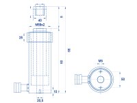 Cilindro idraulico semplice effetto pistone forato OMCN 366/A ritorno a molla h.68mm, 12 Ton