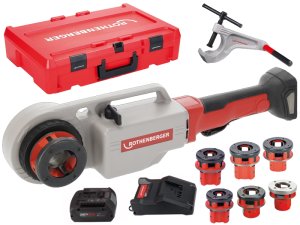 Rothenberger filiera Supertronic 2000E AMPShare con batteria, caricabatterie e 6 testine BSPT 1/2-2"