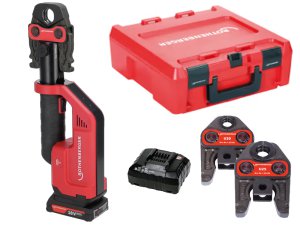 Rothenberger pressatrice Romax Compact III AMP in set con batteria, caricabatterie e 3 ganasce U