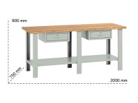 Banco da lavoro Tecnotelai Classic 2000x750x900mm con piano in legno e 2 cassetti