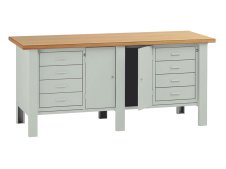 Banco da lavoro Tecnotelai Classic 2000x750x900mm con piano in legno, 8 cassetti e 2 armadi