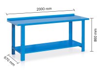 Banco da lavoro Tecnotelai con piano in acciaio e 2 cassetti 2000x670x860mm