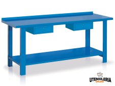 Banco da lavoro Tecnotelai con piano in acciaio e 2 cassetti 2000x670x860mm Banco da lavoro Tecnotelai con piano in acciaio e 2 cassetti 2000x670x860mm