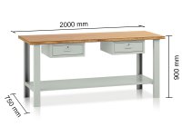 Banco con 2 cassetti Tecnotelai Classic con piano in legno 2000x750x900mm