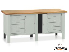 Banco con cassettiere e armadietto Tecnotelai Classic piano in legno 2000x750x900mm Banco con cassettiere e armadietto Tecnotelai Classic piano in legno 2000x750x900mm