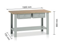 Banco con 2 cassetti Tecnotelai Classic con piano in legno 1500x750x900mm