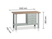 Banco con cassettiera Tecnotelai Classic con piano in legno 1500x750x900mm