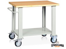 Banco da lavoro con ruote Tecnotelai con piano in legno 1000x750x900mm Banco da lavoro con ruote Tecnotelai con piano in legno 1000x750x900mm