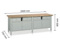 Banco con armadietti e cassetti Tecnotelai Classic piano in legno 2500x750x900mm