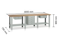 Banco con cassettiera e cassetti Tecnotelai Classic con piano in legno 3000x750x900mm