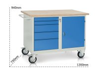 Banco mobile Tecnotelai 1200x750x940mm con cassettiera, armadietto e piano in legno