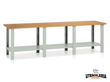 Banco da lavoro Tecnotelai con piano in legno 3000Lx750Px900H Grigio Banco da lavoro Tecnotelai con piano in legno 3000Lx750Px900H Grigio