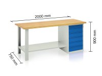 Banco con cassettiera 6 cassetti Tecnotelai piano in legno 2000x750x900mm