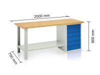 Banco con cassettiera 7 cassetti Tecnotelai piano in legno 2000x750x900mm