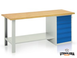 Banco con cassettiera 7 cassetti Tecnotelai piano in legno 2000x750x900mm